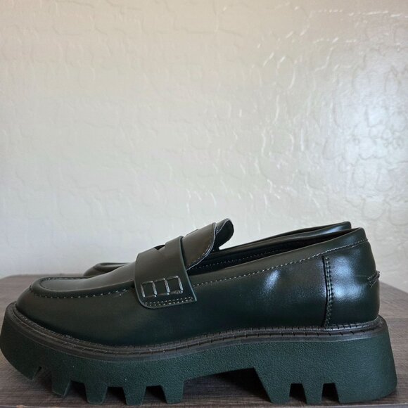 Zara Chunky Platform Loafer Shoes Dark Green Women's 6.5 EU 37 Academia Preppy - Picture 3 of 11